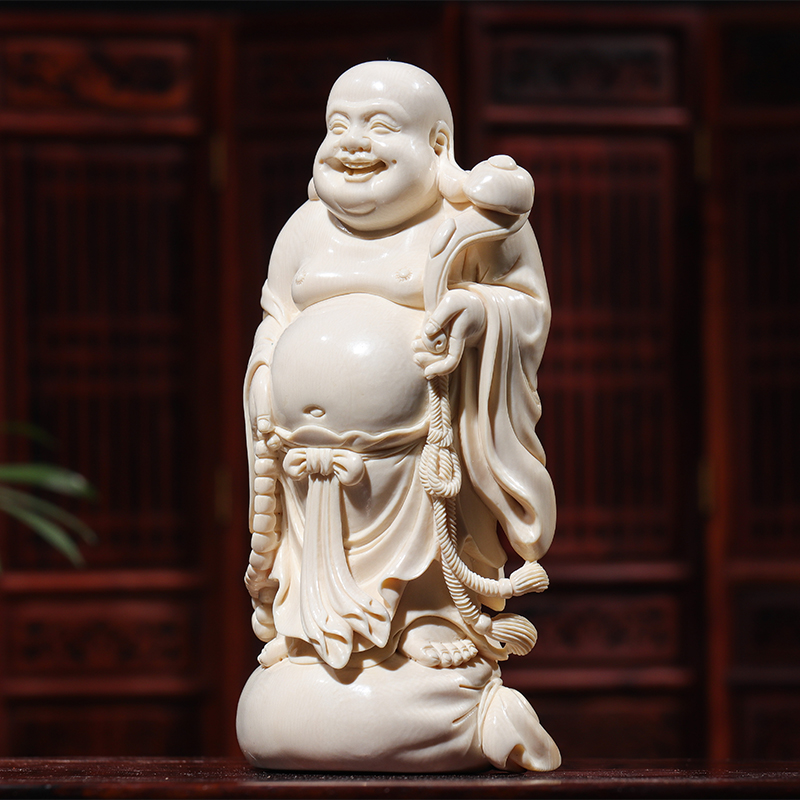 【彌勒擺件】天然西伯利亞猛犸牙大師手雕彌勒擺件